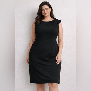 Calvin Klein Black Dress with Ruffle Bow Shoulder Sz 14 Women's Sheath Dress EUC